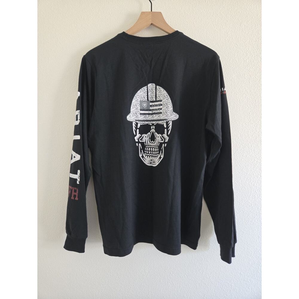 Ariat FR Roughneck Skull Print Shirt Men Small Black Long Sleeve Flame Resistant